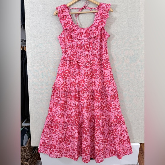 J. Crew Dresses & Skirts - J. Crew Tiered Midi Dress Cotton Poplin Pink Red 12P